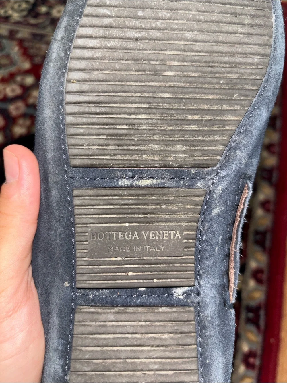 Bottega Veneta Navy Woven Suede Driving Loafers with Brown Lace Detail